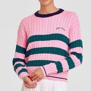 All in Motion Pink and Green Striped Crew Neck Sweater